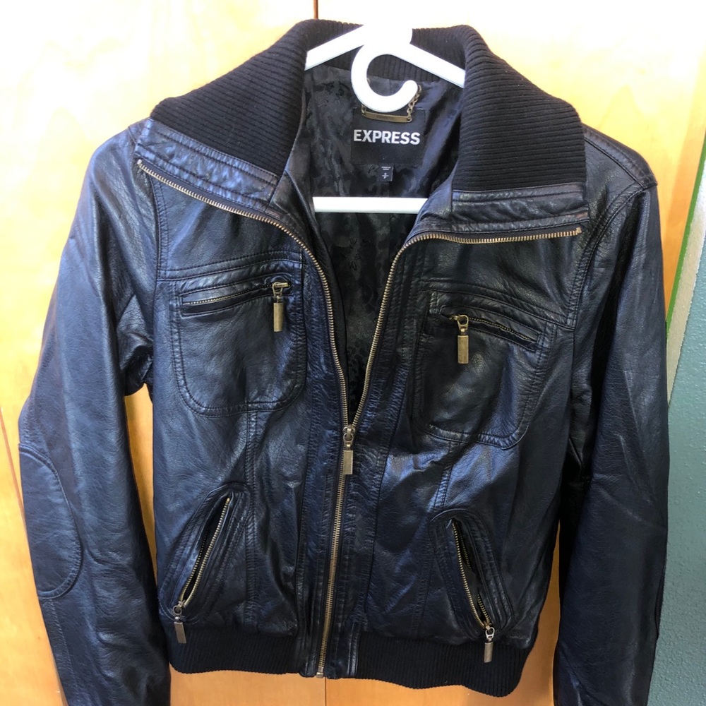 Express Faux Leather Bomber Jacket